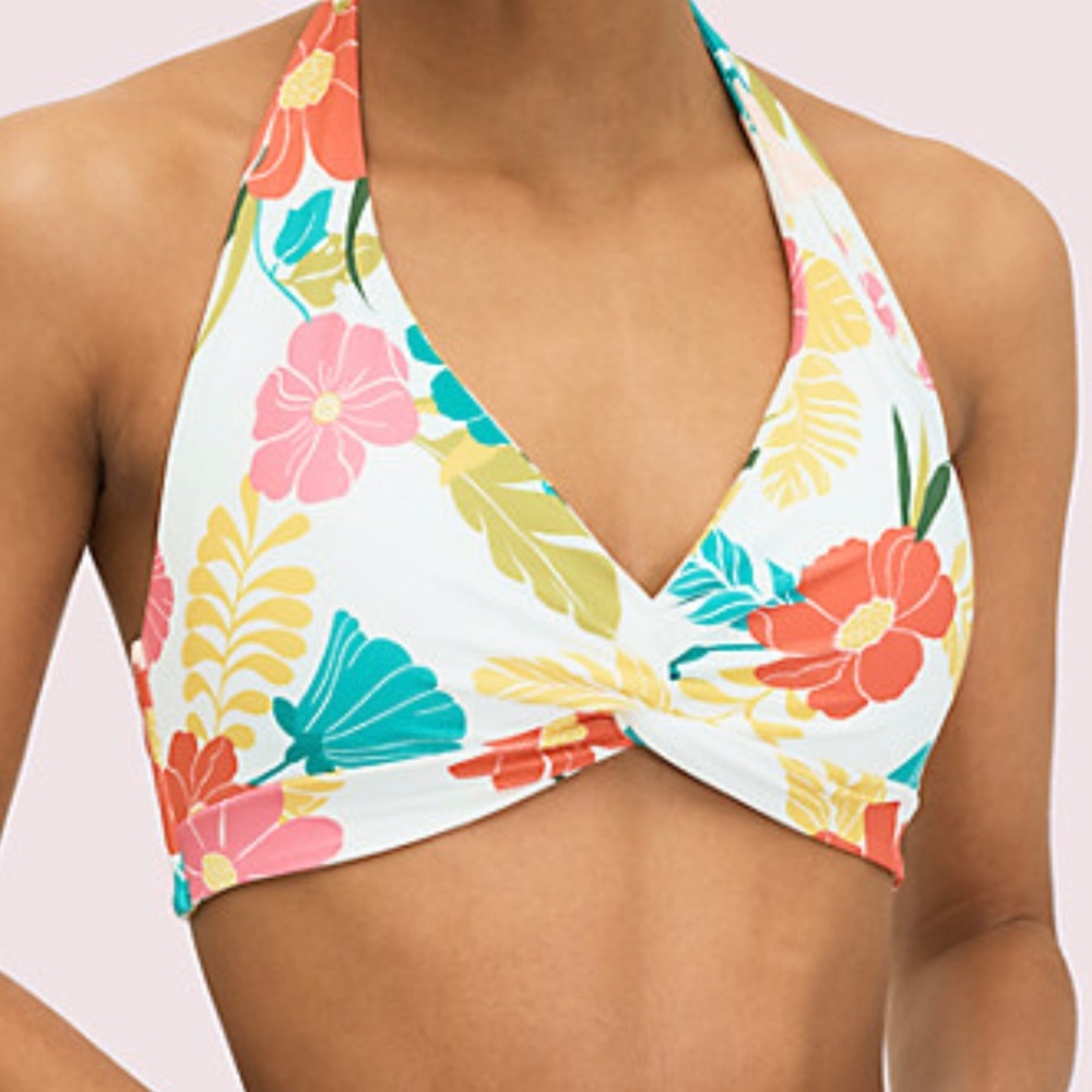 Tropical Floral Knotted Halter Bikini Top